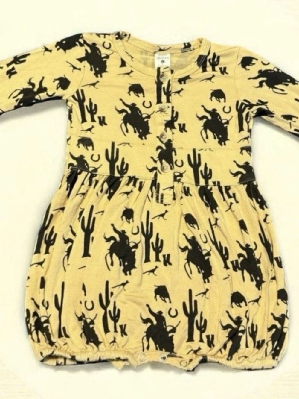 Kate Quinn-BAMBOO-Cowboy-Cactus-Rodeo print-Dress like romper-Long sleeve-2T